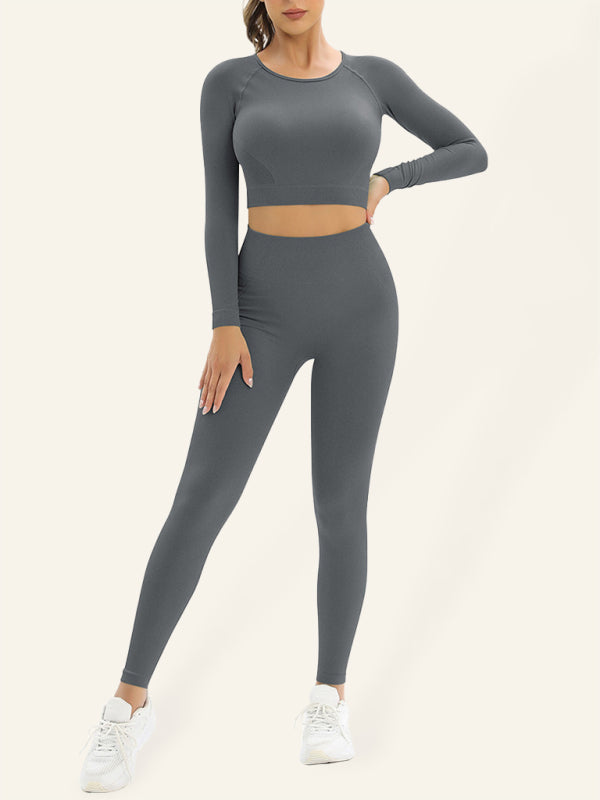 Women's seamless body-fitting beautiful back high elastic long-sleeved sports two-piece suit