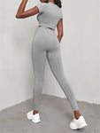 Women's Solid Color Seamless Exercise Yoga Short Sleeve + Pants Two-Piece Suit