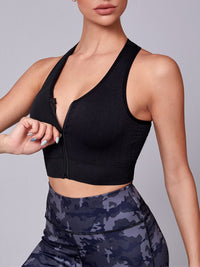 Women's Solid Color Front Zipper Shockproof Yoga Bra Tank Top