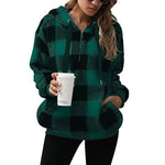 Long sleeve hooded plaid plush women's sweatshirt